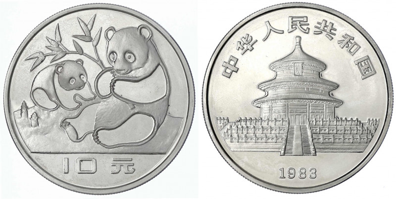 China
Volksrepublik, seit 1949
10 Yuan Panda 1983. Zwei Pandas/Tempel des Himm...