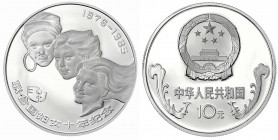China
Volksrepublik, seit 1949
10 Yuan Silber 1985 Jahr der Frau. Polierte Platte. Krause/Mishler 126. Schön 91.