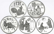 China
Volksrepublik, seit 1949
5 X 5 Yuan Silber 1993. Erfindungen und Entdeckungen des Altertums 2. Ausgabe. Zwei Philosophen, Zahldarstellung, Sch...