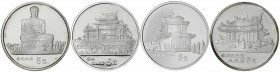 China
Volksrepublik, seit 1949
4 X 5 Yuan Silber 1993 Sehenswürdigkeiten in Taiwan 2. Ausgabe. Buddhastatue, Halle der Großen Vollkommenheit, Südlic...
