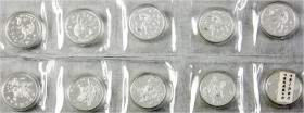 China
Volksrepublik, seit 1949
Ganzer Sheet mit 10 X 5 Yuan Silber (1/2 Unze) 1997. Chinesisches Einhorn/Westliches Einhorn. Zusammenhängend verschw...