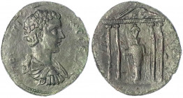 Karien
Mylasa
Geta, als Caesar 198-209
Bronzemünze 38 mm. Drap. Büste r./Tempel des Zeus Labraundos. 20,95 g. Stempelstellung 6 h. sehr schön, etwa...