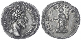 Kaiserzeit
Marcus Aurelius, 161-180
Denar TR P XXI = 166. Belorb. Kopf r./TRP XXI IMP IIII COS III. Providentia steht l. 2,42 g. Stempelstellung 12 ...
