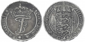 Dänemark
Frederik III., 1648-1670
4 Mark/1 Krone 1669 GK. Jahreszahl in der Umschrift. sehr schön. Hede 113A. Sieg 55.1.