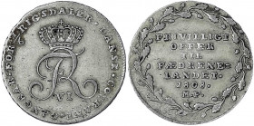 Dänemark
Frederik VI., 1808-1839
1/6 Rigsdaler Opfer für das Vaterland 1808 MF. sehr schön. Hede 6.