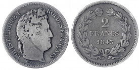 Frankreich
Louis Philippe I., 1830-1848
2 Francs 1843 K, Bordeaux. schön, selten. Gadoury 520.