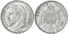 Frankreich
Napoleon III., 1852-1870
5 Francs 1868 A, Paris. vorzüglich/Stempelglanz. Gadoury 739.