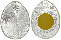 Frankreich
Fünfte Republik, seit 1958
10 Euro Silber in Eierform mit gelber Farbapplikation (Eigelb) 2017. Die Kunst des Kochens - Guy Savoy. Im Etu...