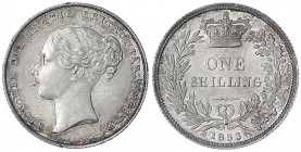 Grossbritannien
Victoria, 1837-1901
Shilling 1853. vorzüglich/Stempelglanz, kl. Randfehler. Seaby 3904.