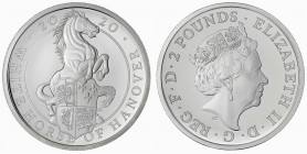 Grossbritannien
Elisabeth II. seit 1952
2 Pounds The Queens Beasts (1 Unze Silber) - White Horse of Hannover 2020. Auflage nur 4200 Ex. In Plastikka...