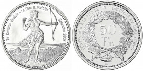 Schweizerische Eidgenossenschaft
Schützentaler Silber zu 50 Franken 2008, Genf. In Kapsel und mit beschnittenem Zertifikat. Auflage nur 1500 Ex. Poli...