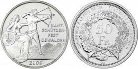 Schweizerische Eidgenossenschaft
Schützentaler Silber zu 50 Franken 2009, Obwalden. In Kapsel und mit beschnittenem Zertifikat. Auflage nur 1500 Ex. ...