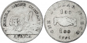 Sierra Leone
Britisch, 1787-1971
Dollar 1791. schön/sehr schön, selten. Krause/Mishler 6.