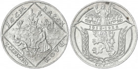 Tschechoslowakei
Republik
Silbermedaille (in Grösse der 5 Dukaten) 1928. Zum 10. Jahrestag der Republik. 34 mm, 19,58 g. fast Stempelglanz. Krause/M...