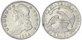 Vereinigte Staaten von Amerika
Unabhängigkeit, seit 1776
50 Cents 1834, Philadelphia. vorzüglich, selten in dieser Erhaltung. Krause/Mishler 37.