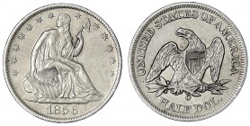 Vereinigte Staaten von Amerika
Unabhängigkeit, seit 1776
Half Dollar 1856 O, New Orleans. vorzüglich, kl. Randfehler. Krause/Mishler A68.