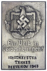 Drittes Reich
Einseitige, rechteckige, versilberte Zinkplakette 1943. Horstmeister Tennis Dievenow. 71 X 48 mm. vorzüglich