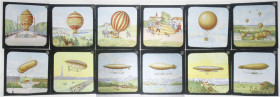 Luftfahrt und Raumfahrt
Farbige Glasbilder ("Lantern Slides") einer englischen Laterna Magica "The Albemarle", Balloons and Airships. 12 Bilder (je 8...