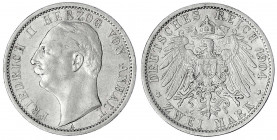 Anhalt
Friedrich II., 1904-1918
2 Mark 1904 A. Regierungsantritt. sehr schön/vorzüglich. Jaeger 22.