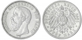 Baden
Friedrich I., 1856-1907
5 Mark 1901 G. fast vorzüglich, kl. Randfehler. Jaeger 29.