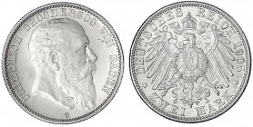 Baden
Friedrich I., 1856-1907
2 Mark 1905 G. fast Stempelglanz, Prachtexemplar. Jaeger 32.