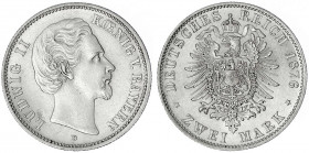 Bayern
Ludwig II., 1864-1886
2 Mark 1876 D. vorzüglich/Stempelglanz. Jaeger 41.