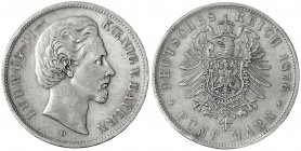 Bayern
Ludwig II., 1864-1886
5 Mark 1876 D. sehr schön/vorzüglich, min. Randfehler. Jaeger 42.