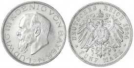 Bayern
Ludwig III., 1913-1918
5 Mark 1914 D. vorzüglich/Stempelglanz aus Erstabschlag. Jaeger 53.