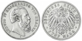 Hessen
Ludwig IV., 1877-1892
5 Mark 1891 A. gutes sehr schön, kl. Randfehler. Jaeger 71.