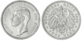 Hessen
Ernst Ludwig, 1892-1918
5 Mark 1900 A. gutes sehr schön, selten. Jaeger 73.