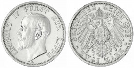 Lippe
Leopold IV., 1904-1918
2 Mark 1906 A. gutes vorzüglich, winz. Randfehler. Jaeger 78.