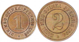 Deutsch-Neuguinea
Neuguinea Compagnie
2 Stück: 1 und 2 Neu-Guinea Pfennig 1894 A. beide vorzüglich. Jaeger 701, 702.