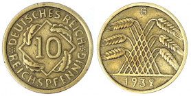 Kursmünzen
10 Reichspfennig, messingfarben 1924-1936
1932 G. sehr schön, sehr selten. Jaeger 317.