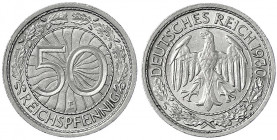 Kursmünzen
50 Reichspfennig, Nickel 1927-1938
1930 E. Interessante Lichtenrader Prägung auf der Adlerseite. gutes vorzüglich. Jaeger 324.