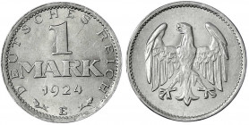 Kursmünzen
1 Mark, Silber, 1924-1925
1924 E. vorzüglich/Stempelglanz. Jaeger 311.