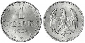Kursmünzen
1 Mark, Silber, 1924-1925
1924 F. fast Stempelglanz. Jaeger 311.