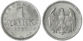 Kursmünzen
1 Mark, Silber, 1924-1925
1925 A. fast Stempelglanz, Prachtexemplar. Jaeger 311.