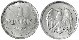 Kursmünzen
1 Mark, Silber, 1924-1925
1925 D. vorzüglich/Stempelglanz. Jaeger 311.