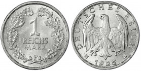 Kursmünzen
1 Reichsmark, Silber 1925-1927
1925 F. fast Stempelglanz. Jaeger 319.