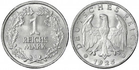 Kursmünzen
1 Reichsmark, Silber 1925-1927
1925 G. fast Stempelglanz. Jaeger 319.
