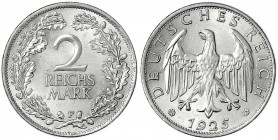 Kursmünzen
2 Reichsmark, Silber 1925-1931
1925 F. fast Stempelglanz. Jaeger 320.
