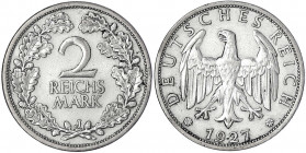 Kursmünzen
2 Reichsmark, Silber 1925-1931
1927 J. sehr schön. Jaeger 320.