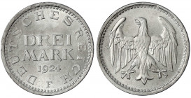 Kursmünzen
3 Mark, Silber 1924-1925
1924 F. fast Stempelglanz. Jaeger 312.