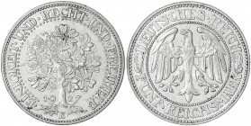 Kursmünzen
5 Reichsmark Eichbaum Silber 1927-1933
1927 E. vorzüglich/Stempelglanz, kl. Randfehler. Jaeger 331.