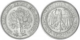 Kursmünzen
5 Reichsmark Eichbaum Silber 1927-1933
1928 A. sehr schön/vorzüglich, kl. Randfehler. Jaeger 331.