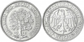 Kursmünzen
5 Reichsmark Eichbaum Silber 1927-1933
1928 D. gutes vorzüglich, kl. Randfehler. Jaeger 331.
