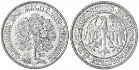 Kursmünzen
5 Reichsmark Eichbaum Silber 1927-1933
1930 G. sehr schön/vorzüglich, etwas berieben, selten. Jaeger 331.
