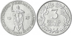Gedenkmünzen
3 Reichsmark Rheinlande
1925 D. vorzüglich/Stempelglanz. Jaeger 321.