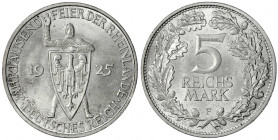 Gedenkmünzen
5 Reichsmark Rheinlande
1925 F. prägefrisch/fast Stempelglanz. Jaeger 322.