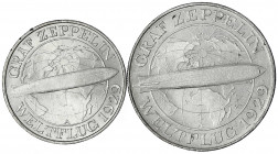 Gedenkmünzen
5 Reichsmark Zeppelin
2 Stück: 3 und 5 Mark 1930 A. prägefrisch, kl. Randfehler und vorzüglich. Jaeger 342,343.